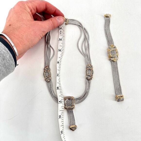 John Madeiros Women's Five Strand Necklace and Bracelet Set 2 Piece Silver Gold - Picture 7 of 10